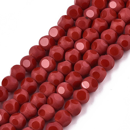 ARRICRAFT Opaque Solid Color Glass Beads Strands, Imitation Jade, Faceted(6 Facets), Round, Brown, 4.5x4mm, Hole: 1mm; about 88~100pcs/strand, 14.57 inches~15.75 inches(37~40cm)
