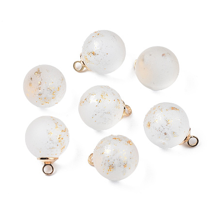 ARRICRAFT Transparent Spray Painted Glass Pendants, with Light Gold Plated Brass Loop, Frosted, with Glitter Powder, Round, Clear, 16x12mm, Hole: 2mm