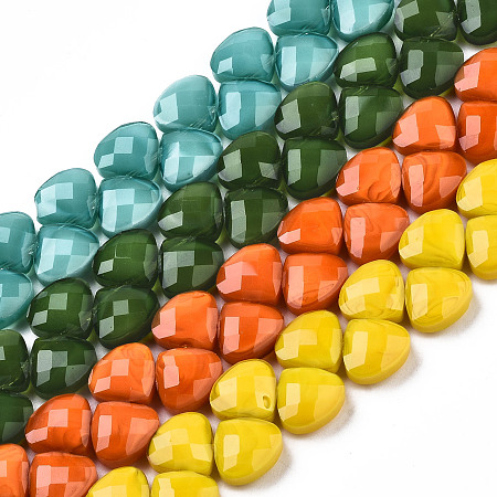 ARRICRAFT Opaque Solid Color Glass Beads Strands, Top Drilled Beads, Faceted, Teardrop, Mixed Color, 12x13x11mm, Hole: 1mm, about 50pcs/strand, 15~15.19 inches(38.1~38.6cm)