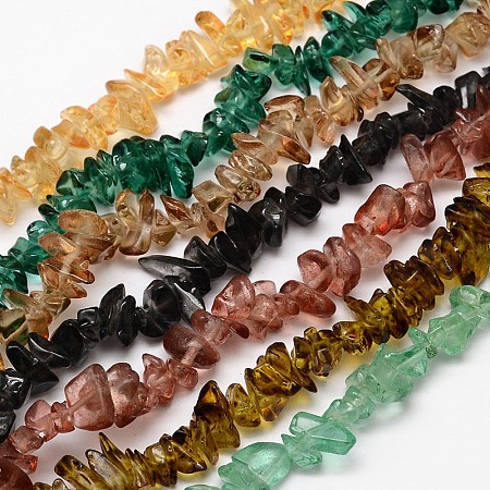 NBEADS Nuggets Glass Beads Strands, Mixed Color, 7~10x5~7x2~3mm, Hole: 1mm; 33