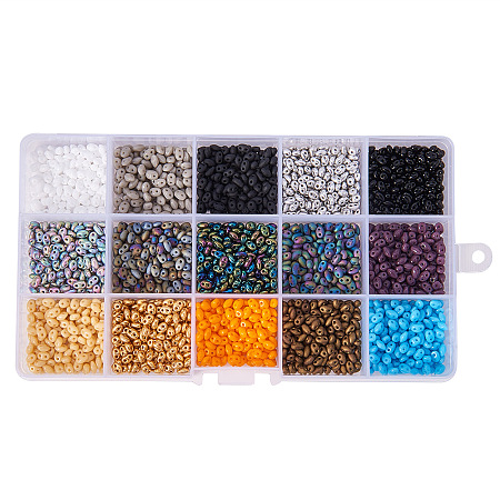 PandaHall Elite 15 Color Czech Glass Seed Beads 5 x 3.5mm Two Hole Beads 150 Grams Assorted in Storage Box