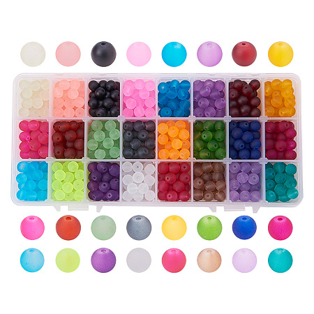 PandaHall Elite 1 Box (about 672 pcs) 24 Color 8mm Frosted Glass Beads Assortment Lot for Jewelry Making