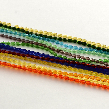 Honeyhandy Transparent Glass Bead Strands, Faceted, teardrop, Mixed Color, 5x3mm, Hole: 1mm, about 99~101pcs/Strand, 19.7 inch