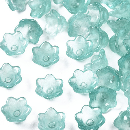 Honeyhandy Transparent Spray Painted Glass Beads, Flower, Medium Aquamarine, 7x11.5x11.5mm, Hole: 1.2mm