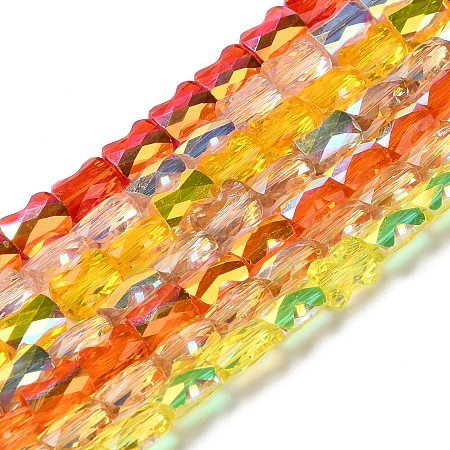 Transparent Electroplate Glass Beads Strands, AB Color Plated, Faceted, Bamboo, Mixed Color, 7.6x5.5~6x4mm, Hole: 1.4mm, about 72pcs/strand, 21.85''(55.5cm)