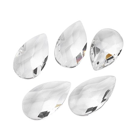 NBEADS 100 Pcs Faceted Drop Glass Pendants, Clear, 38x22.5x12mm, Hole: 1.5mm