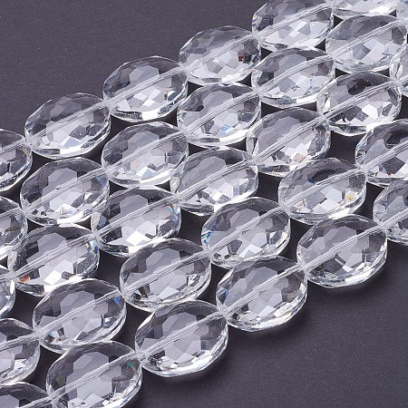 Honeyhandy Glass Bead Strands, Crystal Bead Strands, Faceted, Oval, Clear, 24x20x11mm, Hole: 1mm, about 30pcs/strand, 19.2 inch