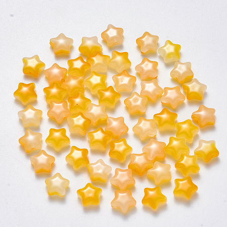Honeyhandy Imitation Jade Glass Beads, Two Tone, Star, Yellow, 8x8.5x4mm, Hole: 1mm