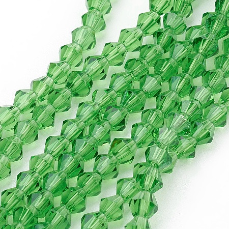 Arricraft Imitation Austrian Crystal 5301 Bicone Beads, Faceted Glass Beads Strands, Lime Green, 4x4mm, Hole: 1mm, about 104pcs/strand