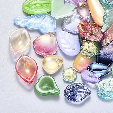 NBEADS Glass Pendants/Beads, Mixed Shapes, Mixed Color, 8~26x6~16x3~8mm, Hole: 1mm