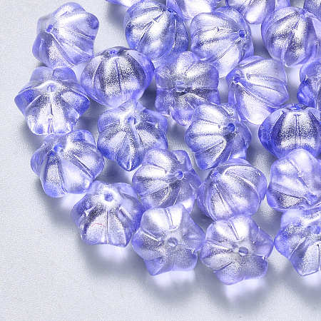 Arricraft Transparent Spray Painted Glass Beads, with Glitter Powder, Flower, Medium Slate Blue, 10.5x9.5x8mm, Hole: 1mm