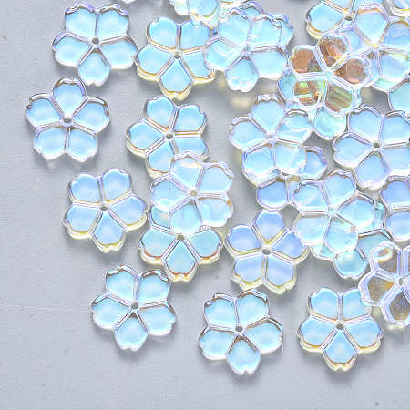 Honeyhandy Transparent Glass Beads, AB Color Plated, Flower, Clear AB, 11.5x12x2.5mm, Hole: 1mm