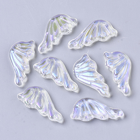 Honeyhandy Transparent Glass Pendants, AB Color Plated, Butterfly Wings, Clear AB, 24x12.5x4mm, Hole: 1.4mm