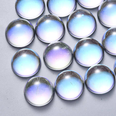 Honeyhandy Transparent Glass Cabochons, AB Color Plated, Half Round/Dome, Clear AB, 14x7mm
