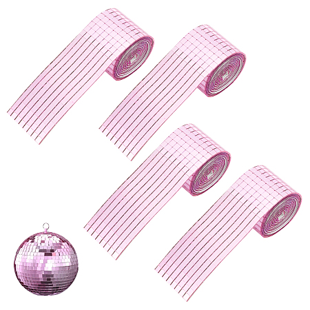 Self Adhesive Glass Cabochons Rolls, 5x5mm Square Mirror Mosaic Tiles, for Home Decoration or DIY Crafts, Pearl Pink, 40x1.3mm, 1m/roll