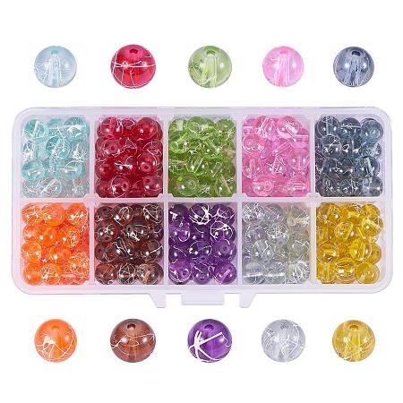 ARRICRAFT 1 Box (about 300 pcs) 10 Color 8mm Round Drawbench Transparent Glass Beads Assortment Lot for Jewelry Making