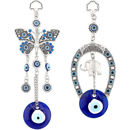CHGCRAFT 2Pcs Evil Eye Necklaces Evil Eye Pendants Amulet Pendant Necklace Protection Adjustable Delicate Jewelry Gift for Women Girls, Elepgant Butterfly