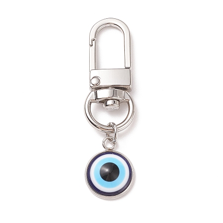 Honeyhandy Resin Evil Eye Pendant Decorations, with Alloy Swivel Clasps, Clip-on Charms, for Keychain, Purse, Backpack Ornament, Stitch Marker, Platinum, 50mm