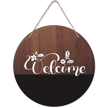 ARRICRAFT Welcome Sign Retro Wooden Flat Round Hanging Plaque Rustic Natural Wall Decorations for Home Farmhouse Front Door Outdoor Decorations Coconut Brown 11.8x11.8in