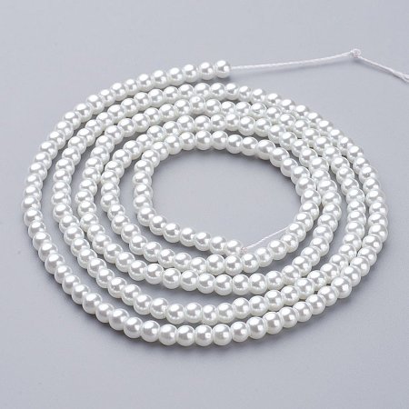 NBEADS 20 Strands Glass Pearl Beads Strands, Pearlized, Round, White, Size: about 4mm in diameter, hole: 1mm, about 216pcs/strand