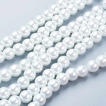 NBEADS 15 Strands Pearlized Glass Round Beads Strand, White, 8mm, Hole: 1mm; About 110pcs/strand, 32
