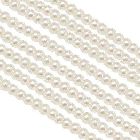 PH PandaHall 30 Strands 4mm White Dyed Glass Pearl Beads Round Spacer Bead with Cotton Cord Thread for Jewelry Making (Each About 104 Pieces)