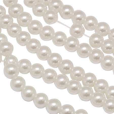 Arricraft 30 Strands 6mm White Dyed Glass Pearl Beads Round Spacer Bead with Cotton Cord Thread for Jewelry Making (Each About 72 Pieces)