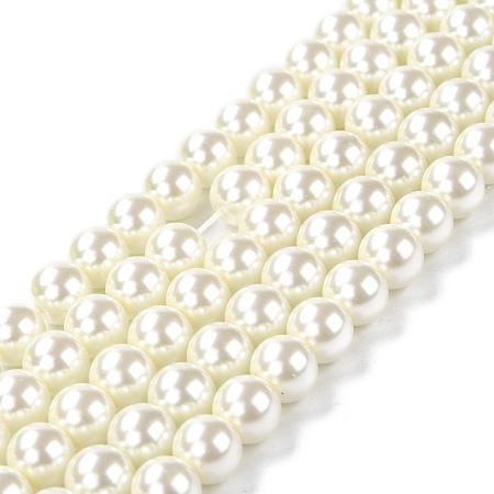 Eco-Friendly Glass Pearl Beads, Pearlized, Round, White, 10mm, Hole: 1.2~1.5mm, about 40pcs/Strand, 16''(40.64cm)