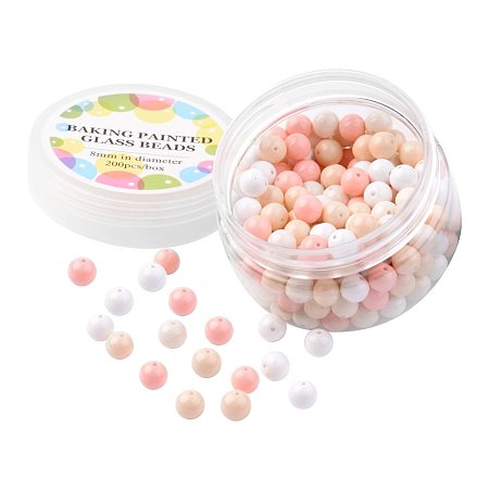 ARRICRAFT 1 Box (About 200pcs) Environmental Baking Painted Glass Pearl Beads 8mm, Barely Pink Mix