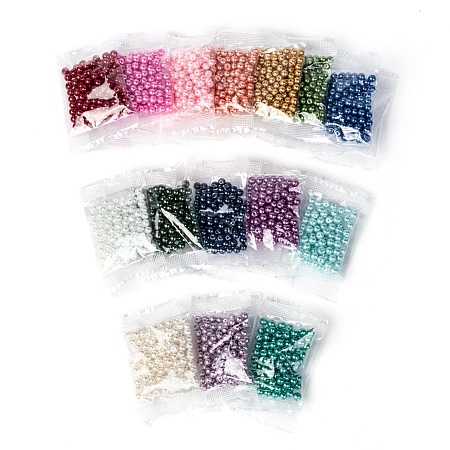 Arricraft 15 Colors Glass Pearl Beads, Pearlized, Round, Mixed Color, 4~5mm, Hole: 1mm, 15 Colors, about 100pcs/color, 1500pcs/set
