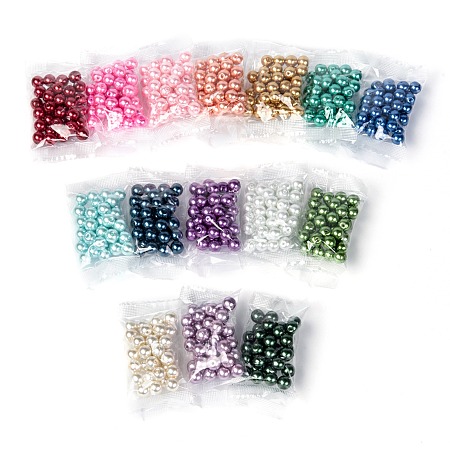 Arricraft 15 Colors Glass Pearl Beads, Pearlized, Round, Mixed Color, 8~9mm, Hole: 1mm, 15 Colors, about 30pcs/color, 450pcs/set