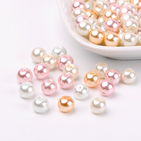 Barely Pink Mix Pearlized Glass Pearl Beads, Mixed Color, 8mm, Hole: 1mm; about 100pcs/box