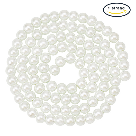 PandaHall Elite 1 Strand (about 110pcs) 8mm White Pearlized Glass Round Beads Strands for Jewelry Craft Making, 32