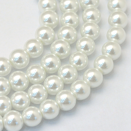 Baking Painted Pearlized Glass Pearl Round Bead Strands, White, 4~5mm, Hole: 1mm; about 210pcs/strand, 31.4 inches