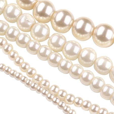 Pandahall Elite 10 Strands Ivory Dyed Glass Pearl Beads Round Spacer Bead with Cotton Cord Thread for Jewelry Making