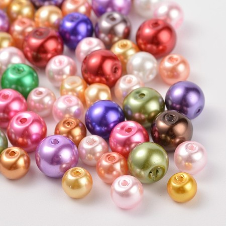 Arricraft Glass Pearl Round Beads, Mixed Style, Mixed Color, 4~6mm, Hole: 1mm