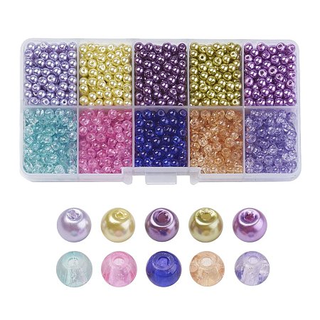 ARRICRAFT 4mm 1500pcs Round Baking Painted Crackle Glass beads and Glass Pearl Beads 10 Color Assorted Lot For Jewelry Making