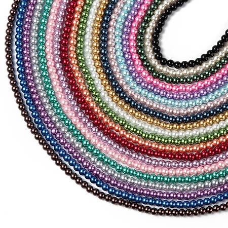 20 Colors Glass Pearl Beads Strands, Pearlized, Round, Mixed Color, 8~9mm, Hole: 1mm, about 105pcs/strand, 32 inches