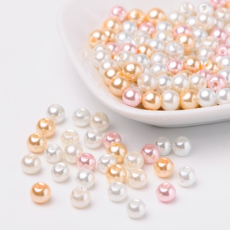 Arricraft Barely Pink Mix Pearlized Glass Pearl Beads, Mixed Color, 6mm, Hole: 1mm, about 200pcs/bag