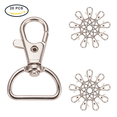 PandaHall Elite 20Pcs Platinum Alloy Swivel Lobster Claw Clasps with Snap Hook Size 42x25mm