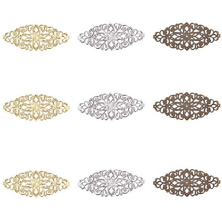 Arricraft 60 pcs 3 Colors Tibetan Style Iron Oval Filigree Charm Pendant Link Connectors for Earring Necklace Jewelry DIY Craft Making, Mixed Colors