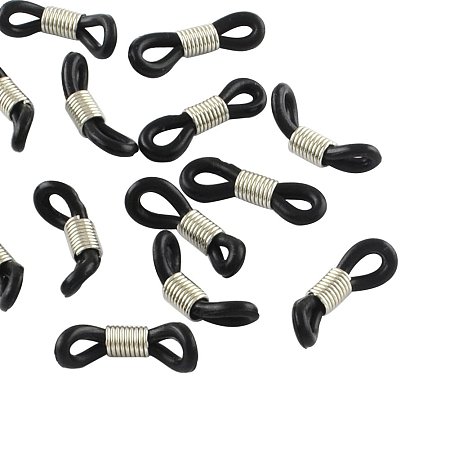 NBEADS 500 Pcs Silicone Eyeglass Holders, with Platinum Tone Iron Findings, Black, 18~20x5~6mm, Hole: 2mm