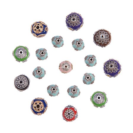 NBEADS 100 pcs Mixed Style Round Handmade Indonesia Beads with Alloy Cores,11~21mm,Mixed Color.
