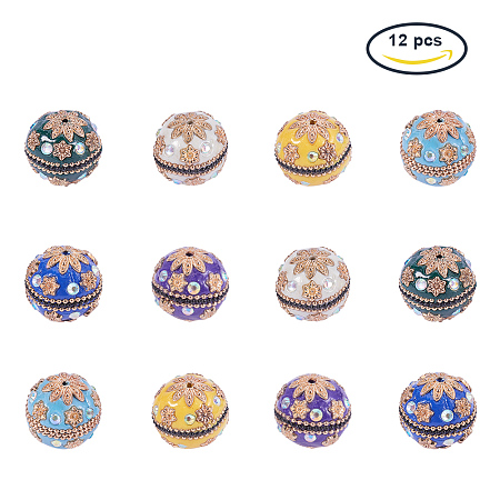 PandaHall Elite 12 Pcs Handmade Flower Pattern Fimo Polymer Clay Ball 24mm Round Spacer Beads 6 Styles for Jewelry Making