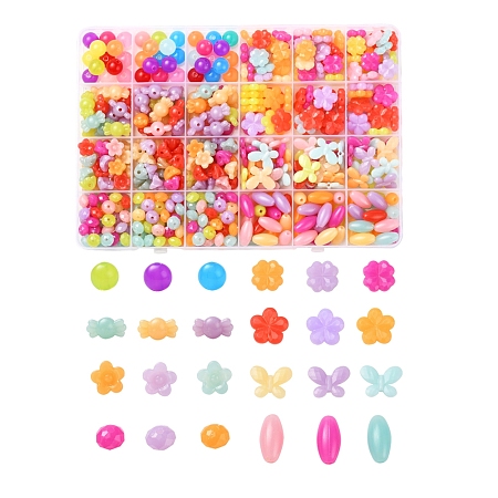 Arricraft 533Pcs 7 Style Imitation Jelly Acrylic Beads, Faceted, Round, Clover, Candy, Flower, Butterfly, Rondelle, Oval, Mixed Color, 533pcs/box
