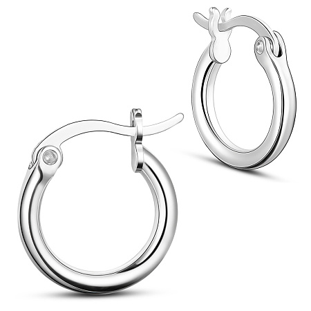 SHEGRACE 925 Sterling Silver Hoop Earrings, Platinum, 12.6x2mm