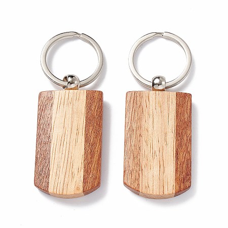 Honeyhandy Wooden Keychain, with Stainless Steel Key Rings, Rectangle, Bisque, 8.3cm