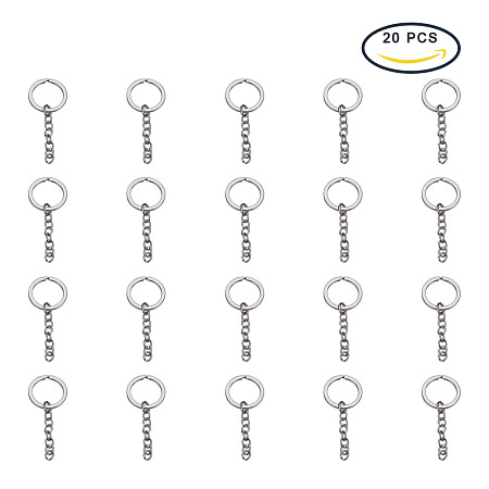 PandaHall Elite 20 Pcs Platinum Iron Key Chain Ring Findings Key ring Connection with 26mm Inner Diameter 