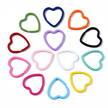 Honeyhandy Spray Painted Iron Split Key Rings, Keychain Clasp Findings, Heart, Mixed Color, 31x30.5x3mm, Inner Diameter: 23x25mm