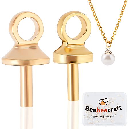 Beebeecraft 60Pcs 2 Size Eye Pin Bail Peg Pendants 18K Gold Plated Pearl Cup Eye Pins with Small Pearl Cup for Half Drilled Beads Jewelry Making Findings